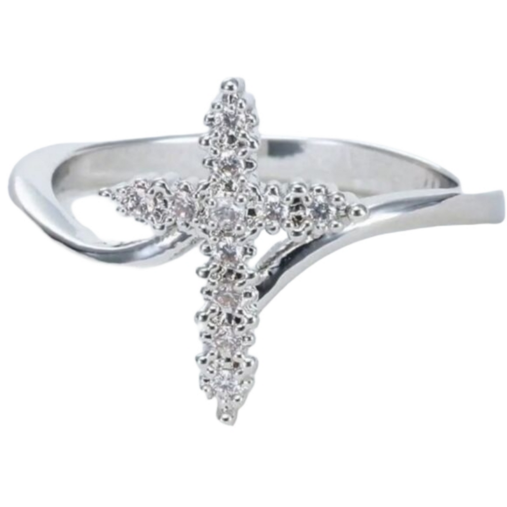 Ladies 925 Sterling Silver Sparkling Cross Design ring sz 7